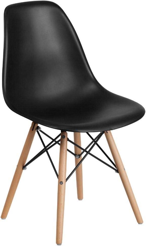 Flash Furniture Elon Series Plastic Chair with Wooden Legs for Versatile Kitchen, Dining Room, Living Room, Library or Desk Use