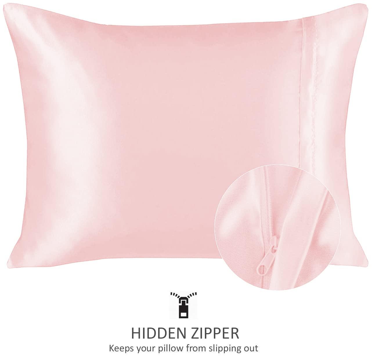 Shopbedding Satin Pillowcase for Hair and Skin  - Standard Silk Satin Pillowcase with Zipper, Pink (Pillowcase Set of 2)
