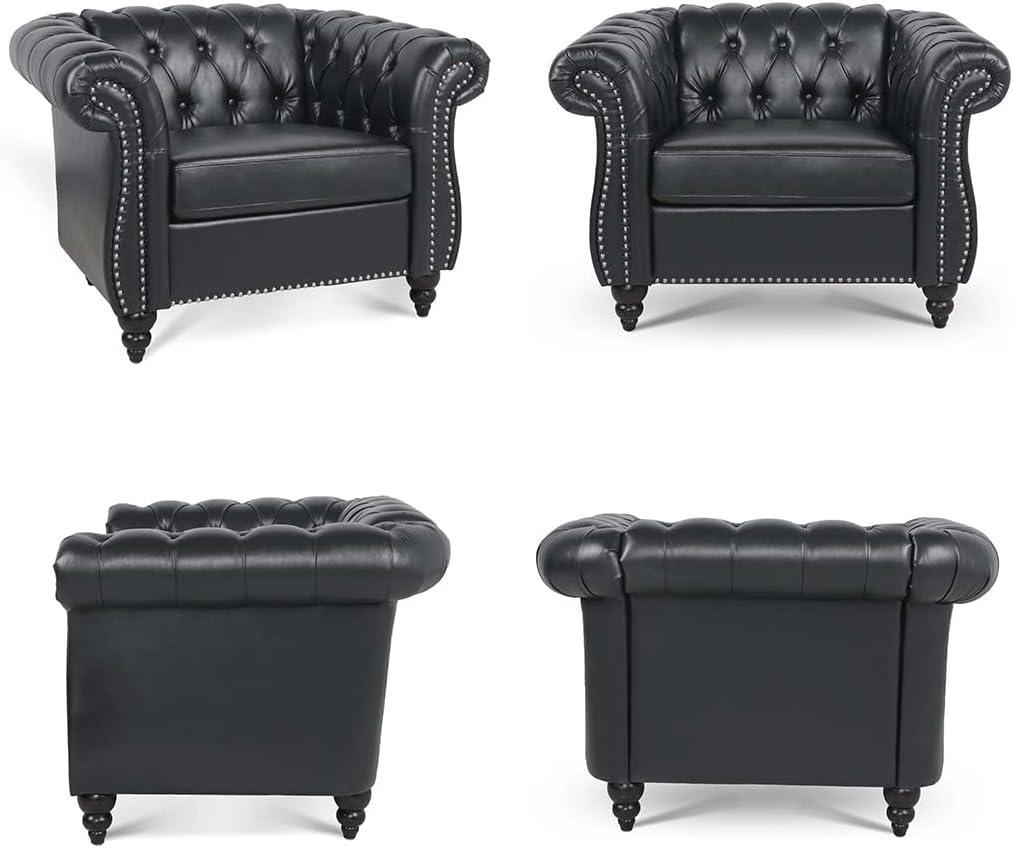 Highland Chesterfield Upholstered Accent Chair in PU with Tufted Back - 39"Wx33"Dx28"D Black