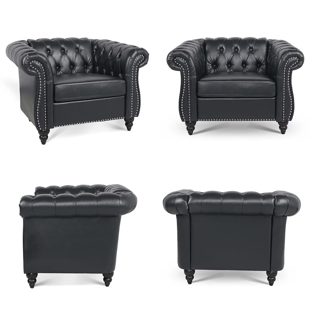 Highland Chesterfield Upholstered Accent Chair in PU with Tufted Back - 39"Wx33"Dx28"D Black