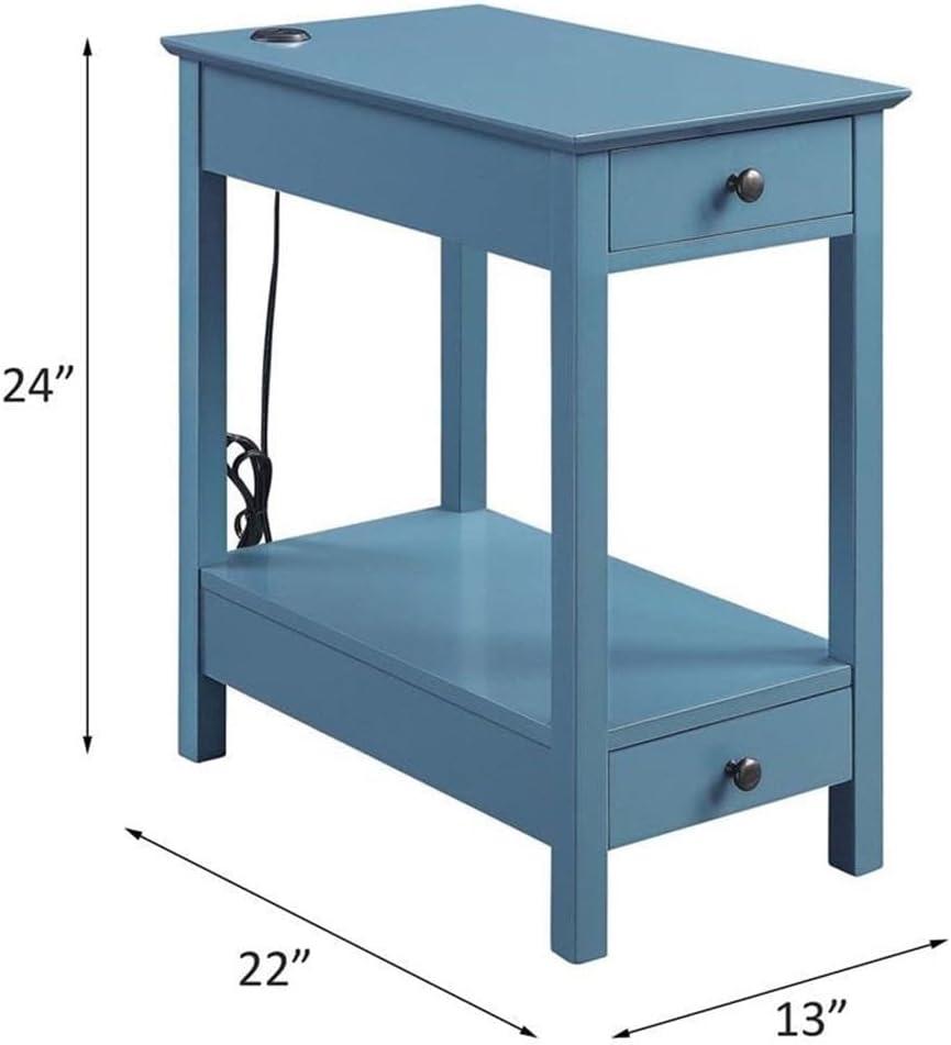 Byzad Side Table with USB Charging Dock Teal - Acme Furniture: Modern Storage, Drawer, Shelves, MDF Wood