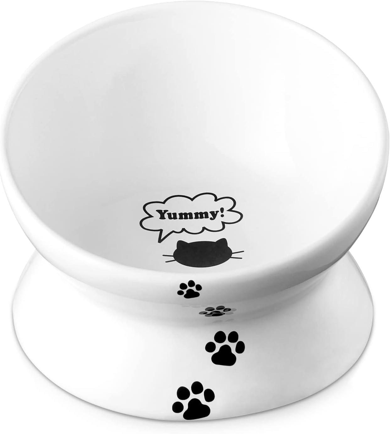 Elevated Tilted Ceramic Cat Bowl for Flat-Faced Pets