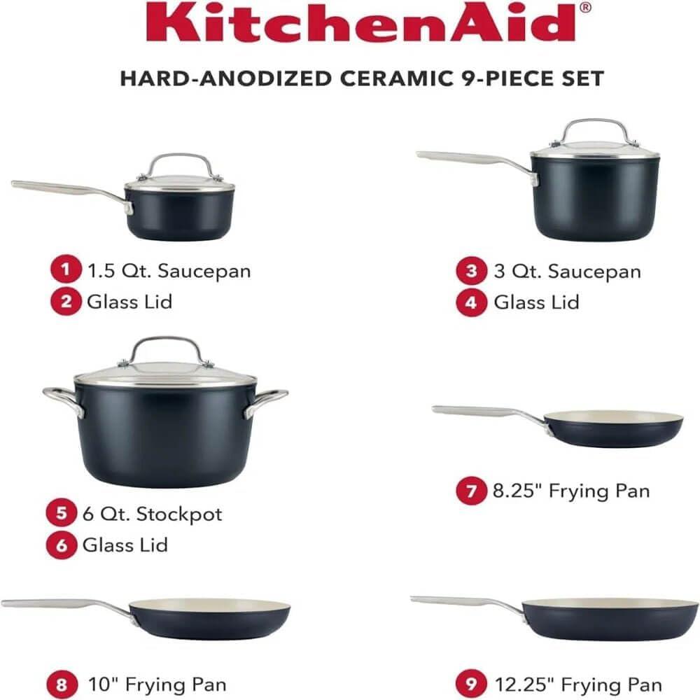 KitchenAid ® Matte Black Hard-Anodized Ceramic Non-Stick 10-Piece Cookware Set
