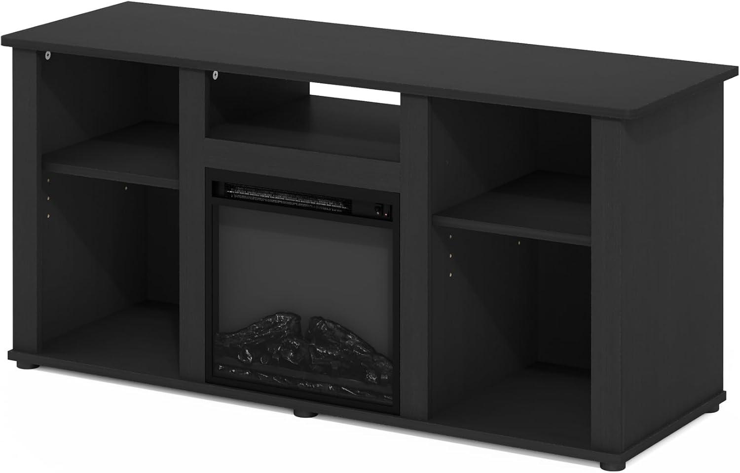 Furinno Jensen Fireplace TV Entertainment Center with Open Storage Compartment for TV up to 55 Inch, Americano