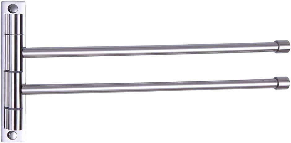 Stainless Steel Swing Out Towel Bar 2-Bar Folding Arm Swivel Hanger Bathroom Storage Organizer Rustproof Wall Mount Brushed Finish