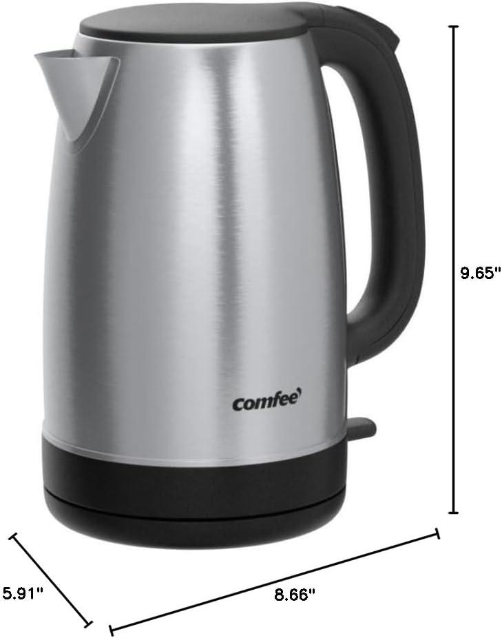 Comfee 1.7L Stainless Steel Electric Tea Kettle, BPA-Free Hot Water Boiler, Cordless with LED Light, Auto Shut-Off and Boil-Dry Protection, 1500W Fast Boil