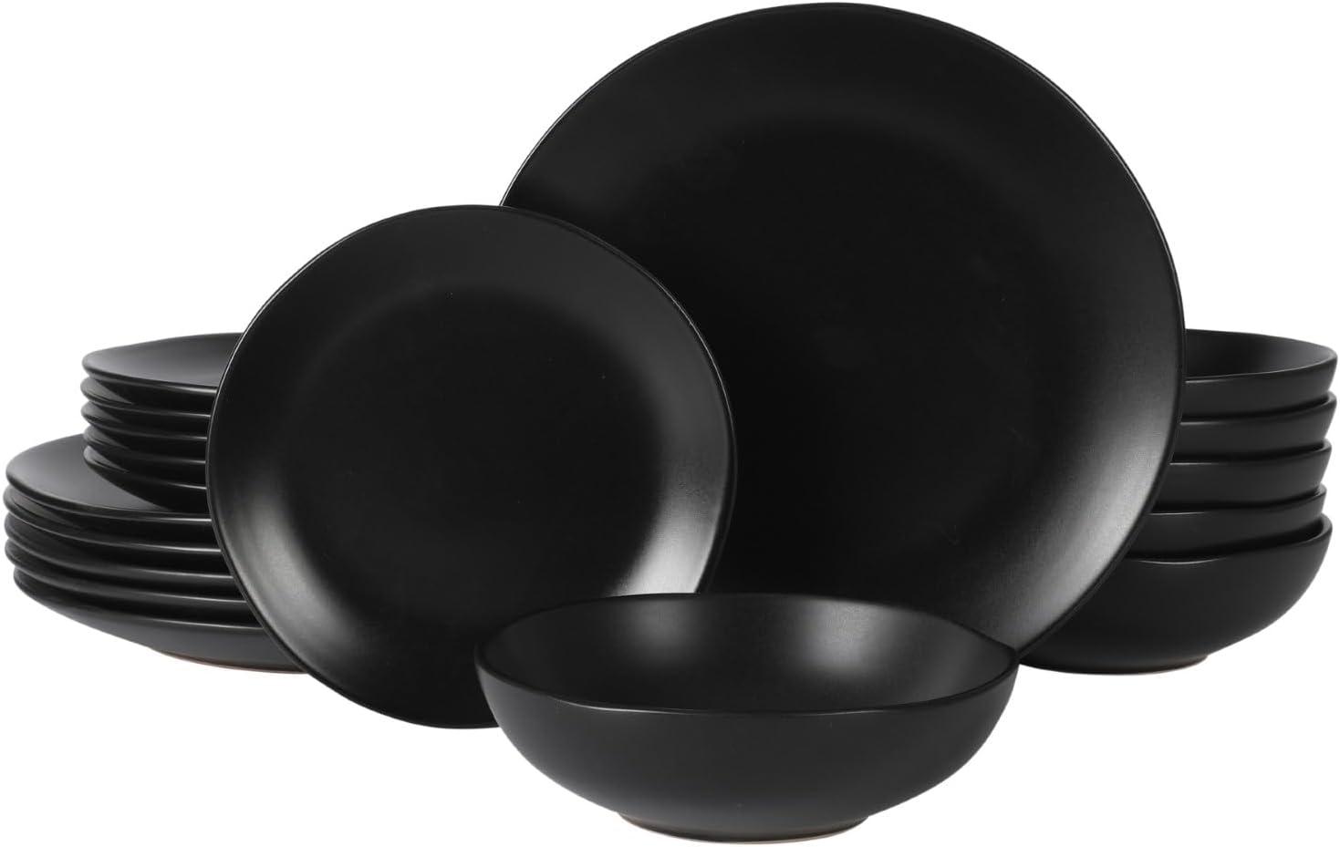 Matte Black Ceramic 18-Piece Dinnerware Set, Service for 6