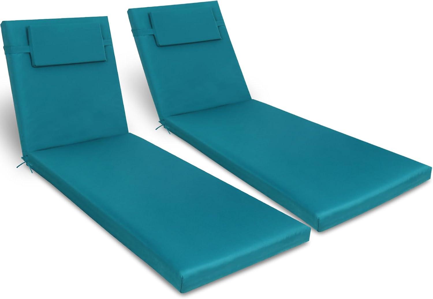 Smoke Blue Polyester Outdoor Lounge Chair Cushions, Set of 2