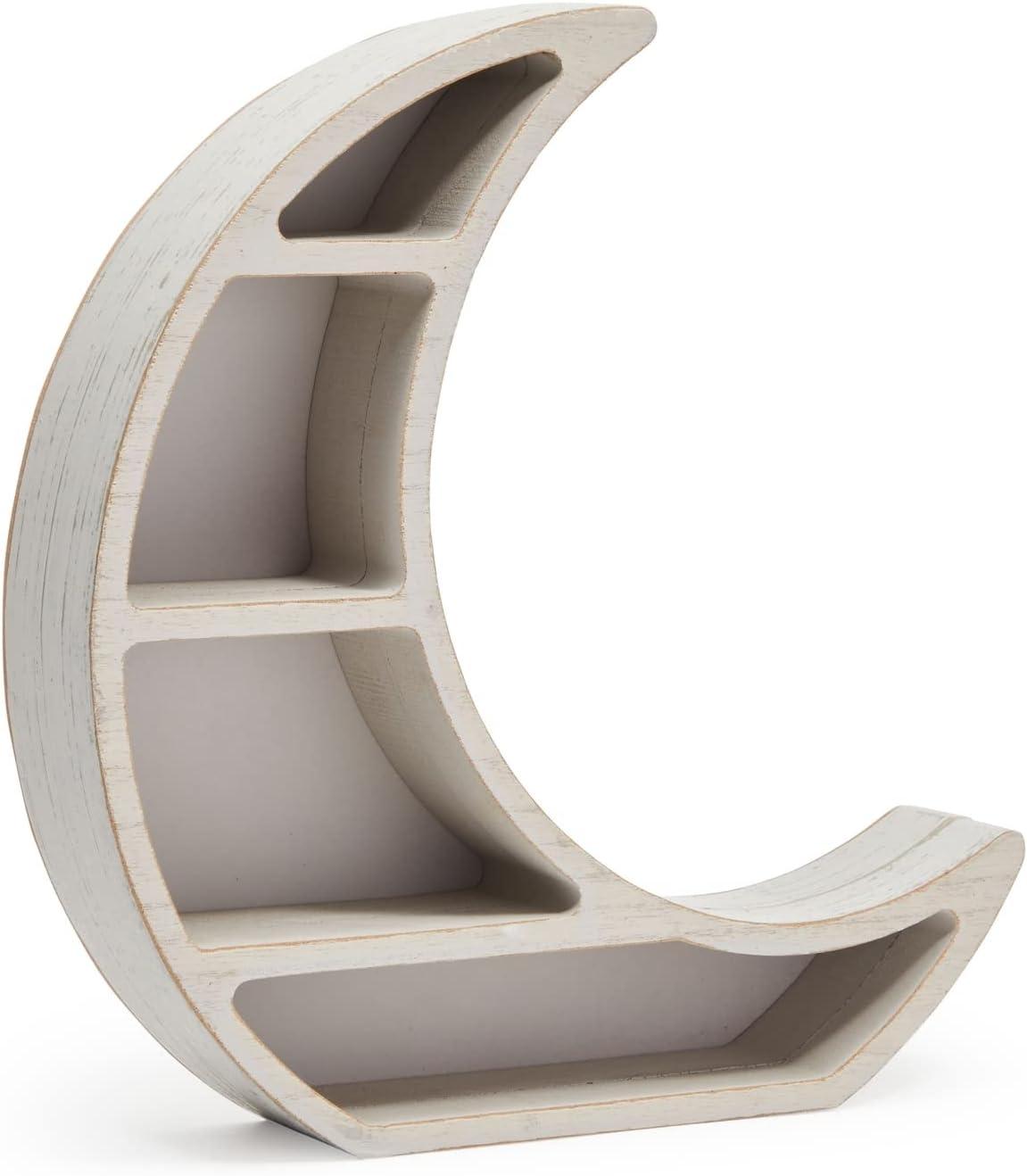 Farmlyn Creek Wooden Shelf Display for Rustic Home Decor, Crescent Moon (10 x 10.2 x 2 in)