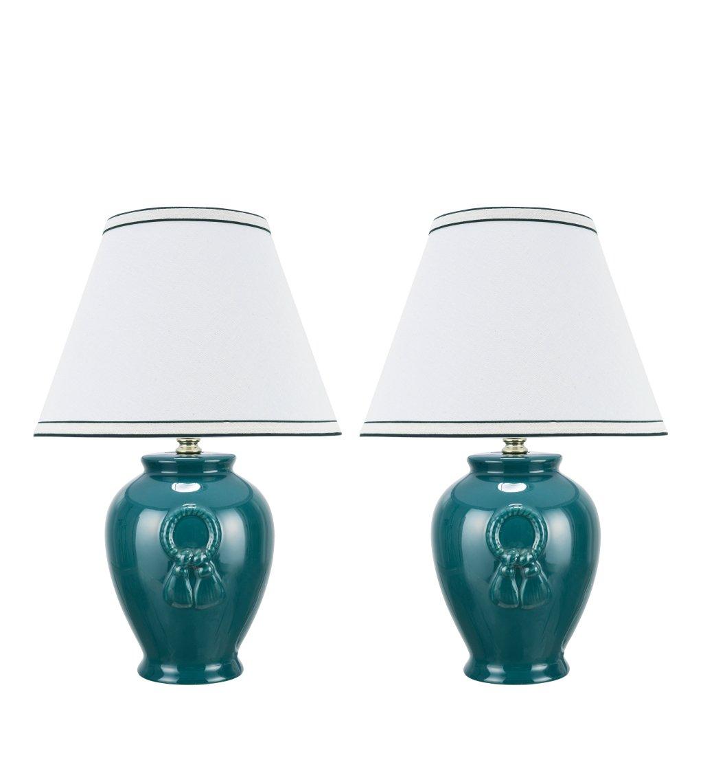 Aspen Creative 40069-2, Two Pack Set, 17" High, Traditional Ceramic Table Lamp, Green with Hardback Empire Shaped Lamp Shade in Off-White, 11 1/2" Wide