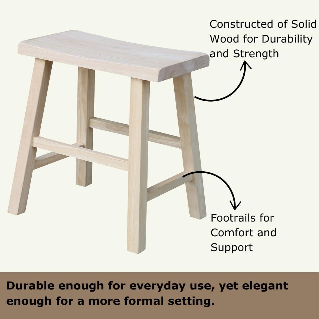 18" Saddle Seat Stool Hardwood Natural - International Concepts: Durable Parawood, No Assembly Required