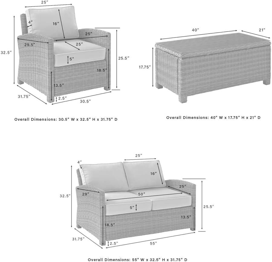 Bradenton 4pc Outdoor Wicker Conversation Set - Navy - Crosley: Steel Frame, UV-Resistant, with Polyester Foam Cushions