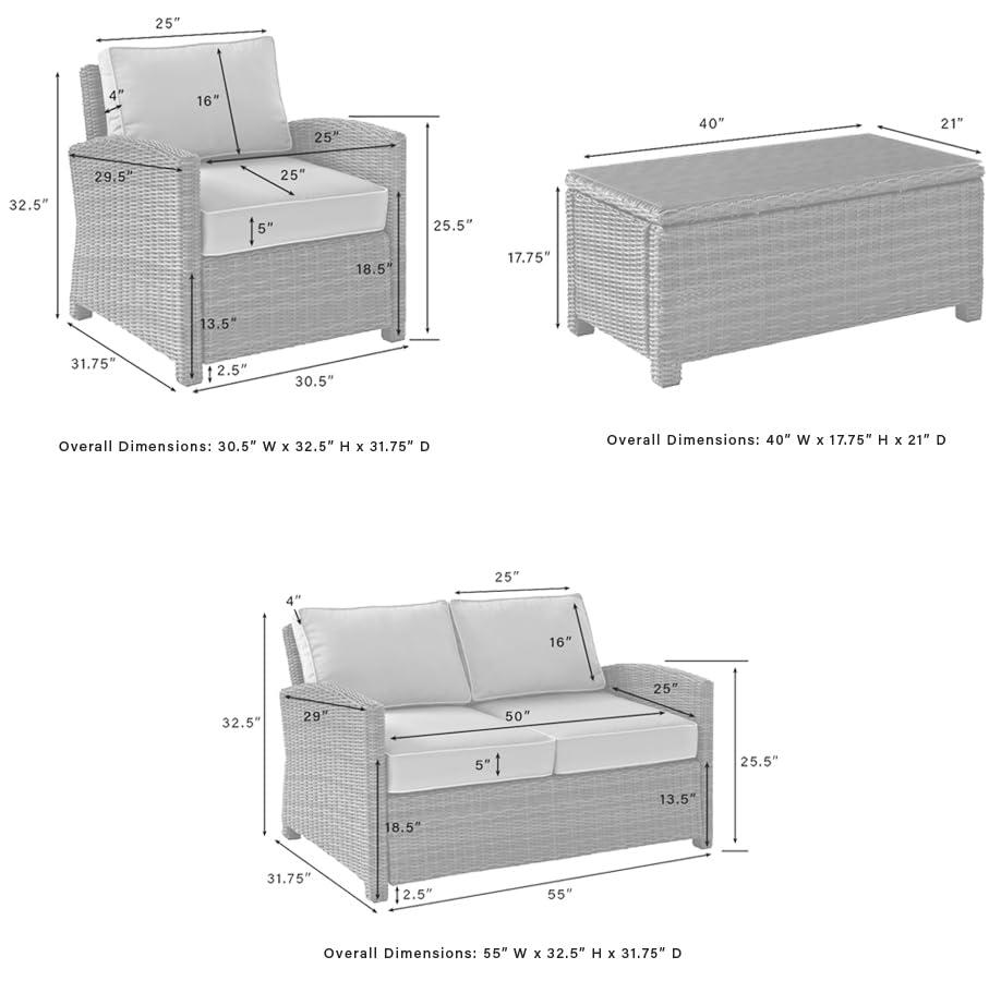 Bradenton 4pc Outdoor Wicker Conversation Set - Navy - Crosley: Steel Frame, UV-Resistant, with Polyester Foam Cushions