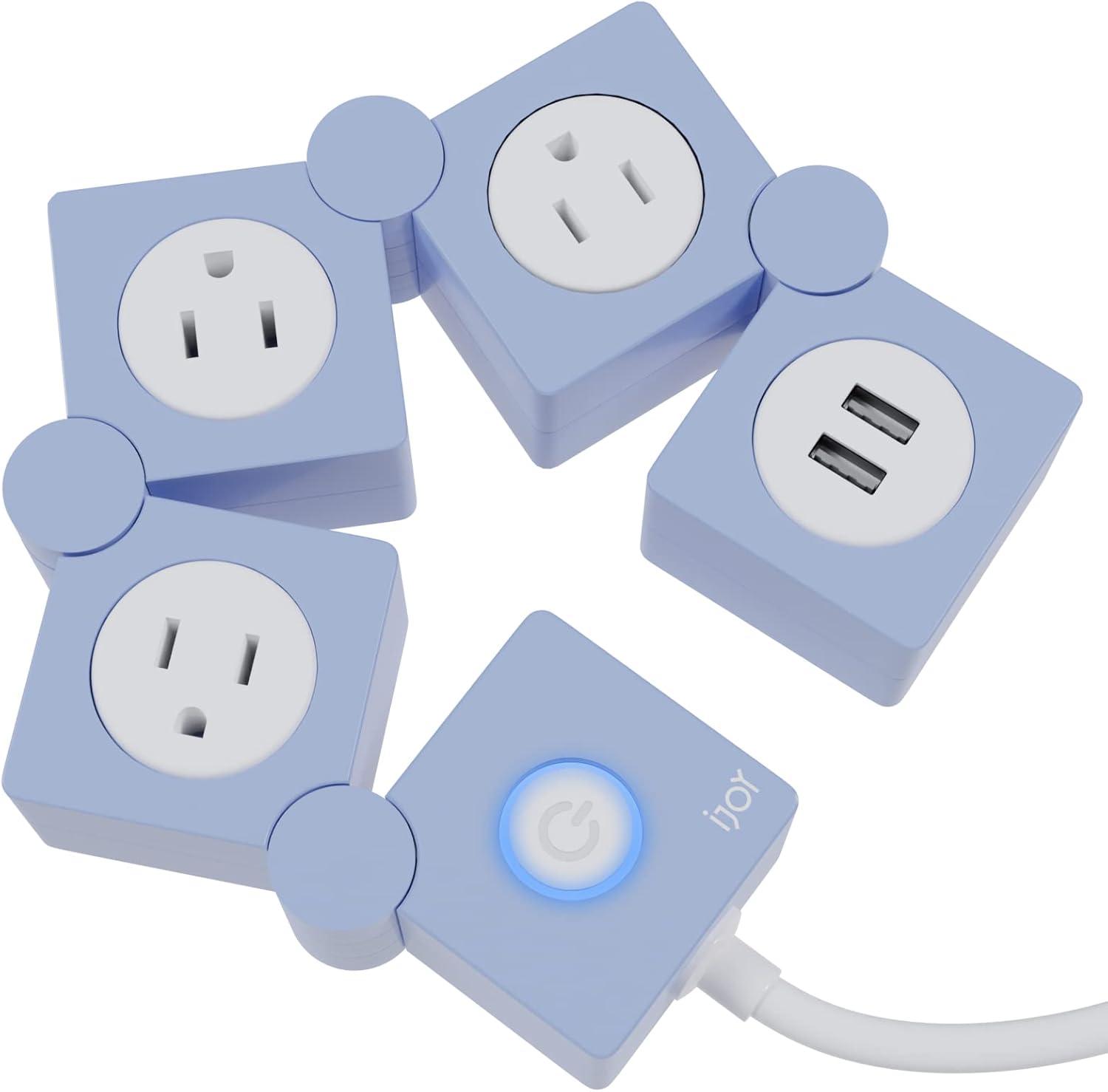 iJoy Power Strip  Surge Protector Outlet, Extension Cord, 3 Outlets, 2 USB Ports, 5Ft Cord (Blue)