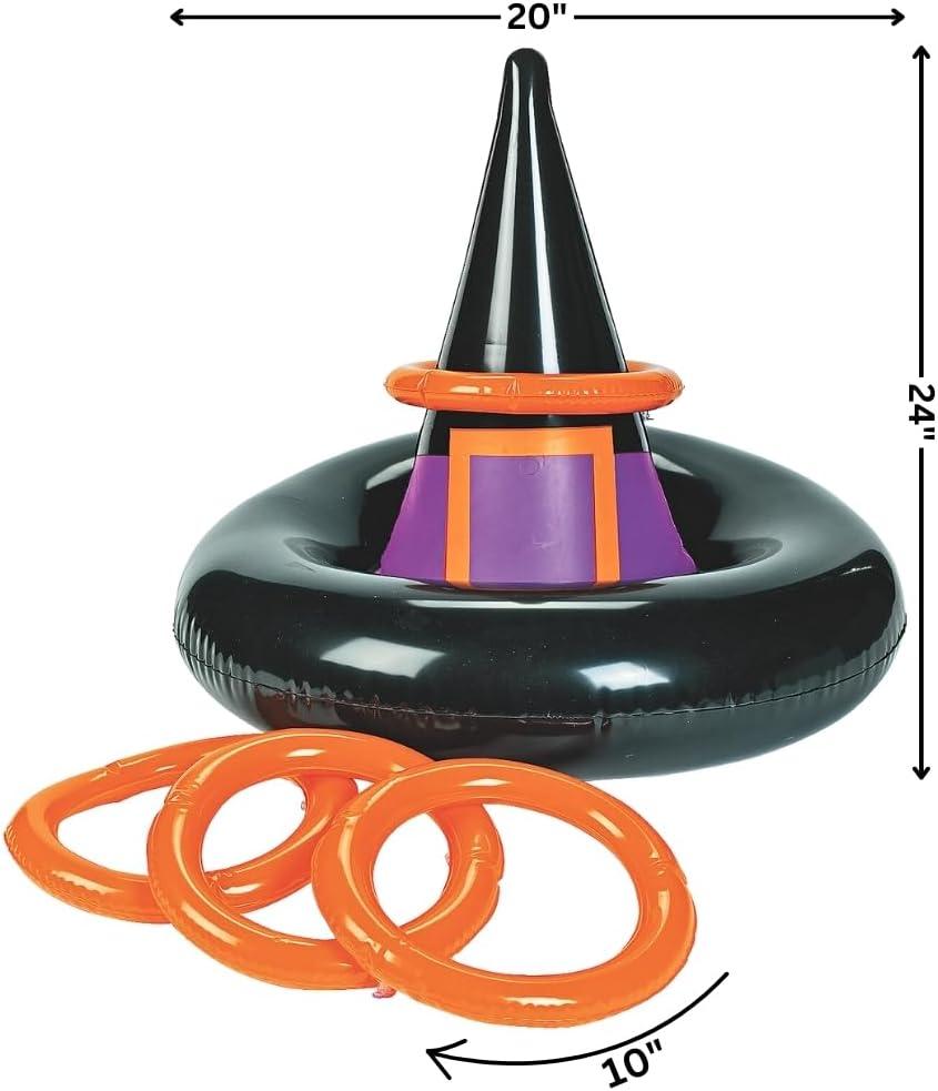 Inflatable Black Witch Hat Ring Toss Game with Orange Rings