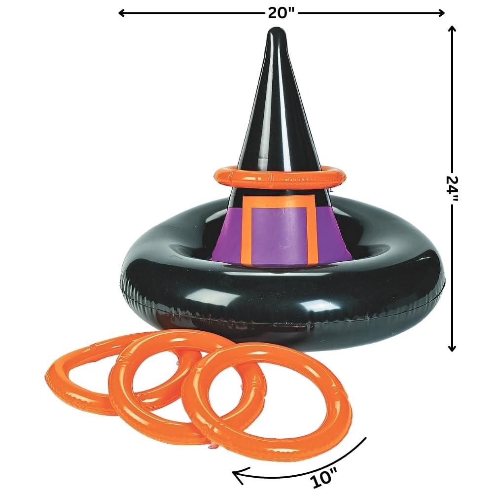 Inflatable Black Witch Hat Ring Toss Game with Orange Rings