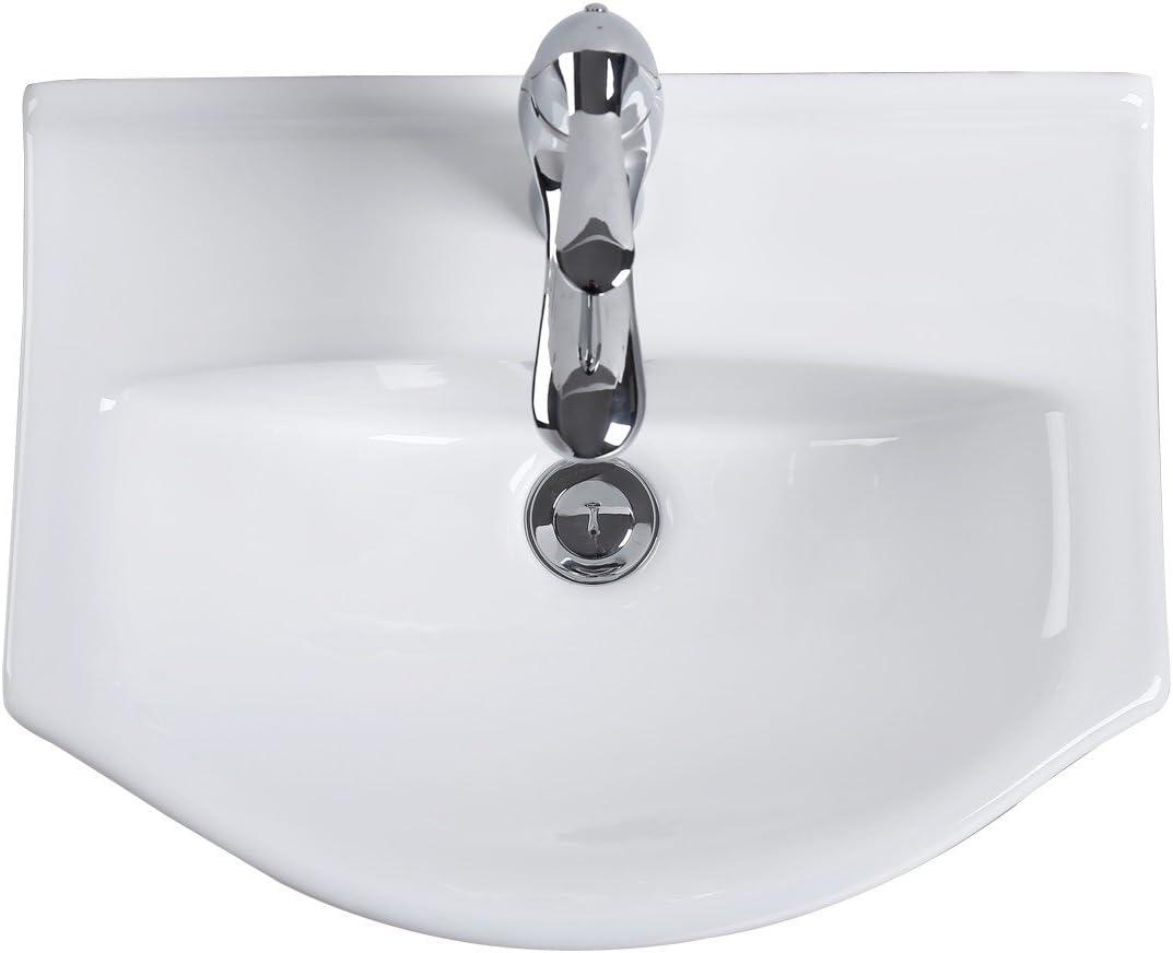 Tahoe Small Wall Mounted Bathroom Sink 17.75" White Ceramic Arc Basin Gloss Porcelain Floating Vessel Sink Space Saving Vessel w/Overflow and Single Faucet Hole Renovators Supply