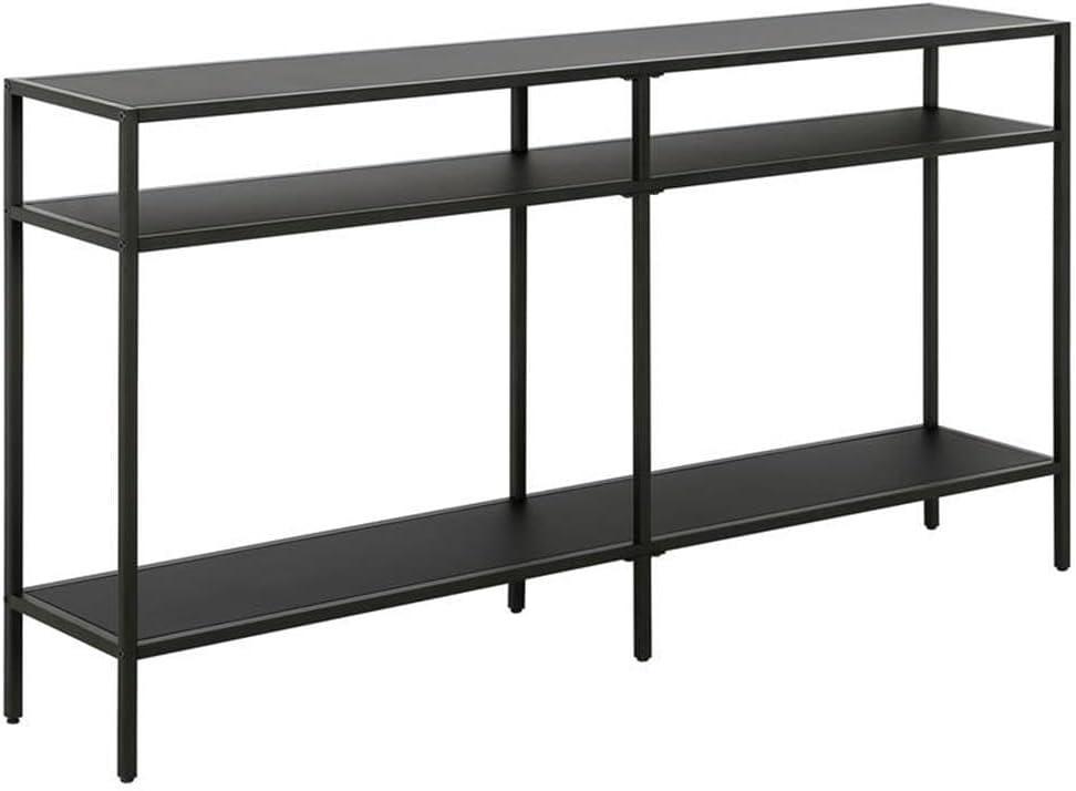 55" Black Bronze Console Table with Metal Shelves - Henn&Hart