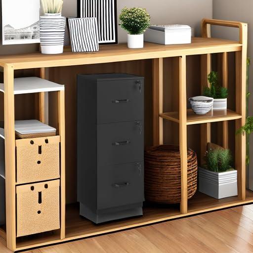 VASAGLE 3 Drawer File Cabinet, File Cabinet with Lock, Printer Stand, Office Filing Cabinet Organizer, for A4 and Letter Size Files, Ink Black UOFC055B16