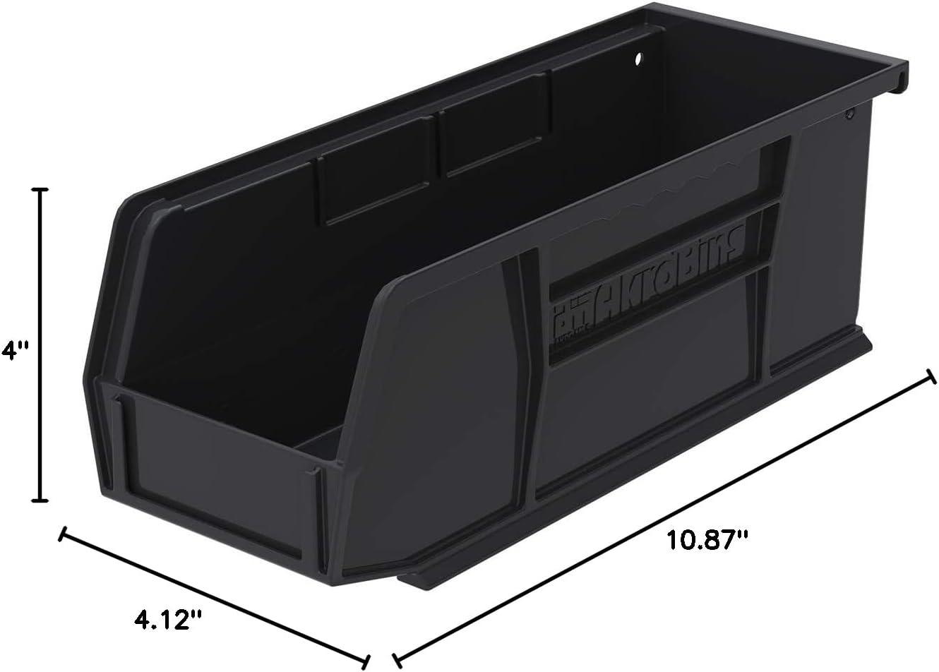 Black Industrial Polymer Stackable Storage Bin 11" x 4" x 4"