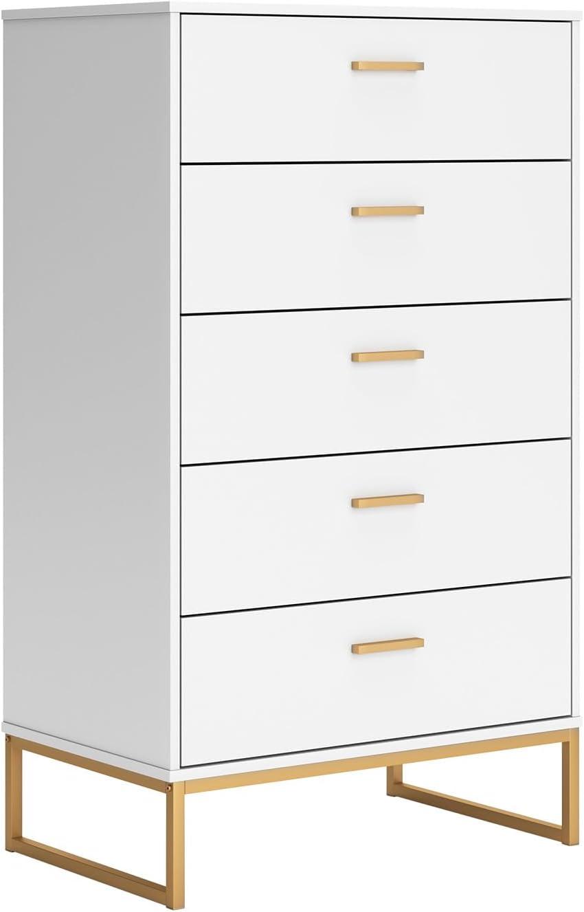 Signature Design by Ashley Socalle 5 Drawer Tall Dresser, White/Gold