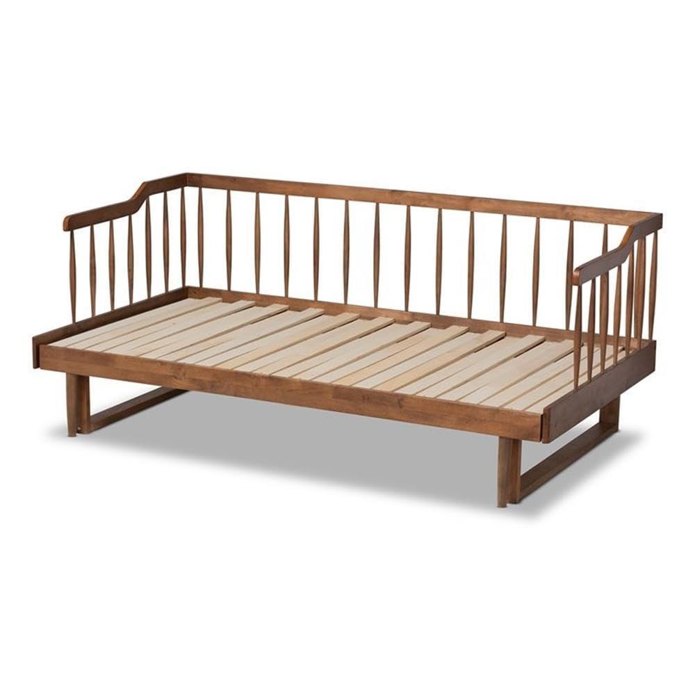 Twin to King Muriel Expandable Spindle Daybed Walnut - Baxton Studio: Contemporary Unupholstered, No Box Spring Needed
