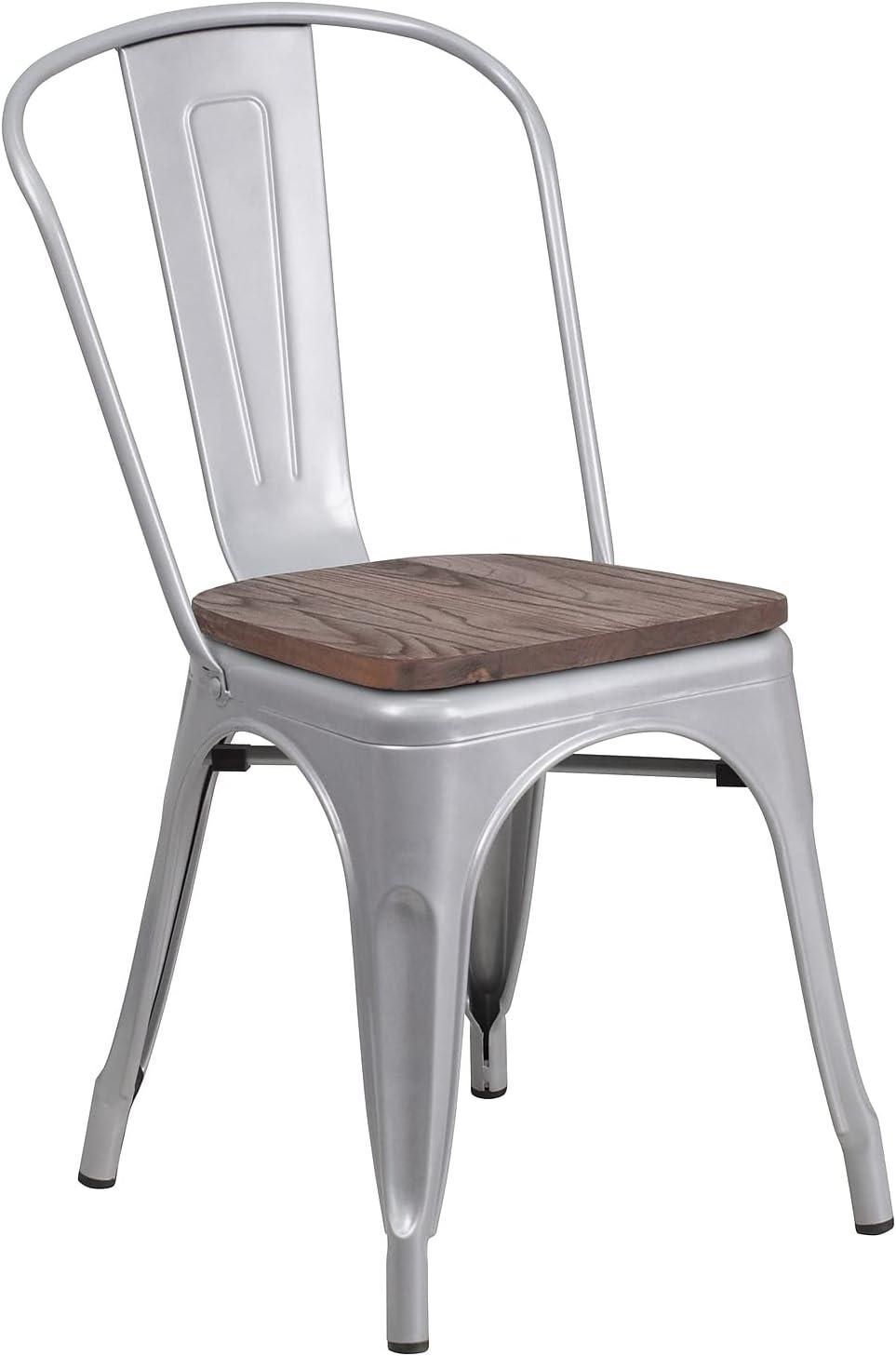 High-Stack 33" Silver Galvanized Steel Chair with Plastic Glides