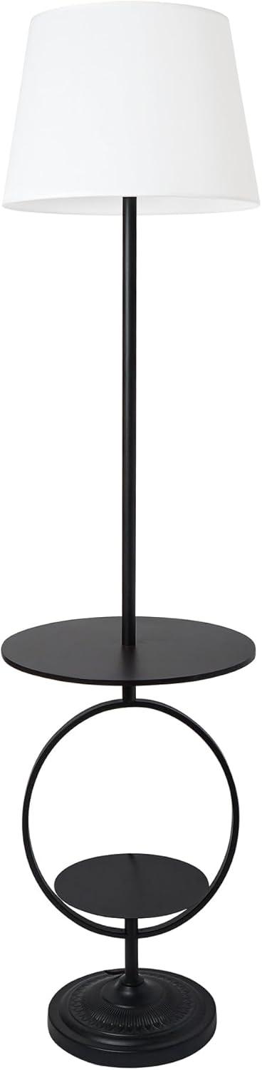 Bedside Nightstand End Table Dual Shelf Decorative Floor Lamp Black - Elegant Designs: Modern Metal with Linen Shade, ETL Listed