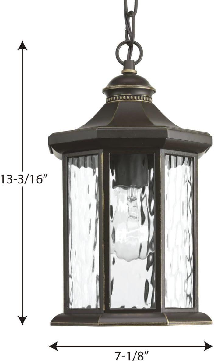 Progress Lighting, Edition, 1-Light Hanging Lantern, Antique Bronze, Clear Water Glass, Die-Cast Aluminum, Damp Rated