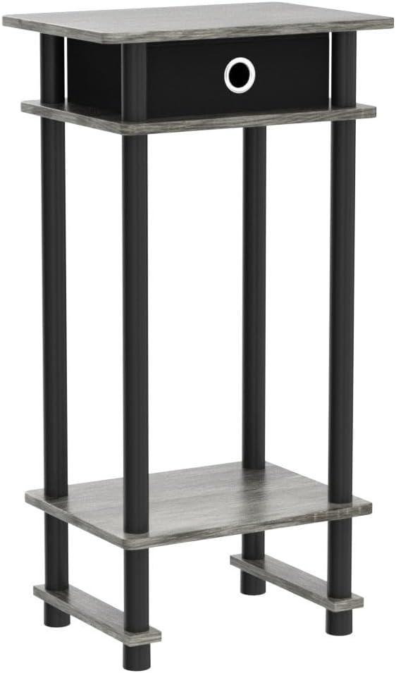 Furinno 2-17017 Turn-N-Tube Tall End Table with Bin, French Oak Grey/Black/Black, Set of 2