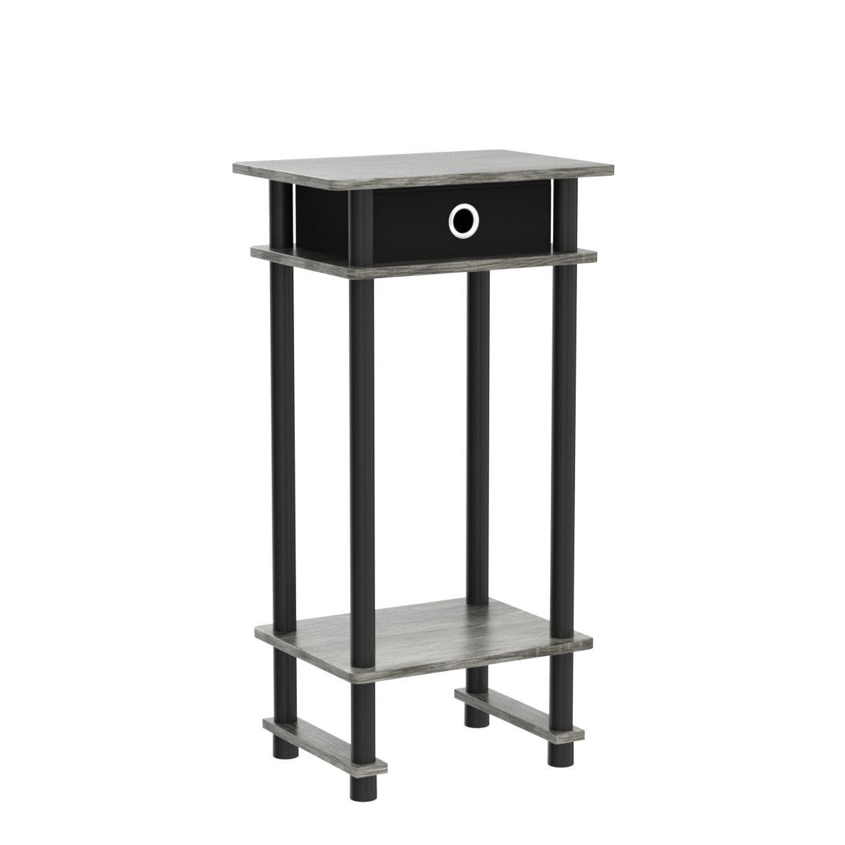 Furinno 2-17017 Turn-N-Tube Tall End Table with Bin, French Oak Grey/Black/Black, Set of 2
