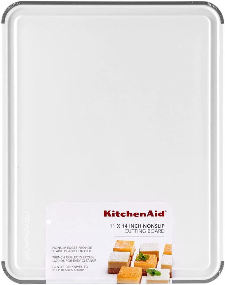 Kitchenaid Classic Nonslip Plastic Cutting Board, 11-inch x14-inch, White