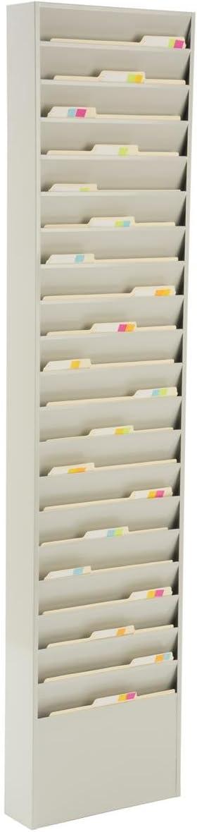 File Folder Wall Rack, 20 Pockets, Tiered, Office and Medical Charts (Putty, Powder Coated Steel) (JMFF20PTY)