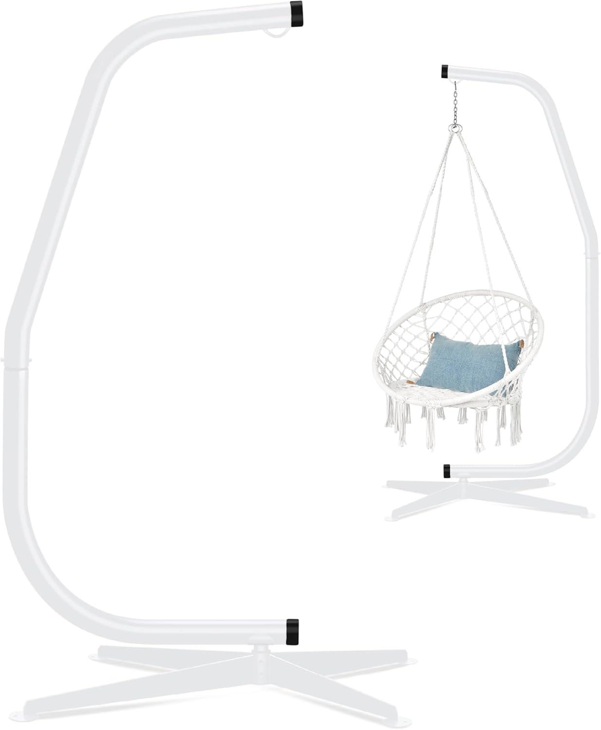 Best Choice Products Metal Hanging Hammock C-Stand for Chair/ Weather-Resistant Finish, Offset Base - Stand Only - White