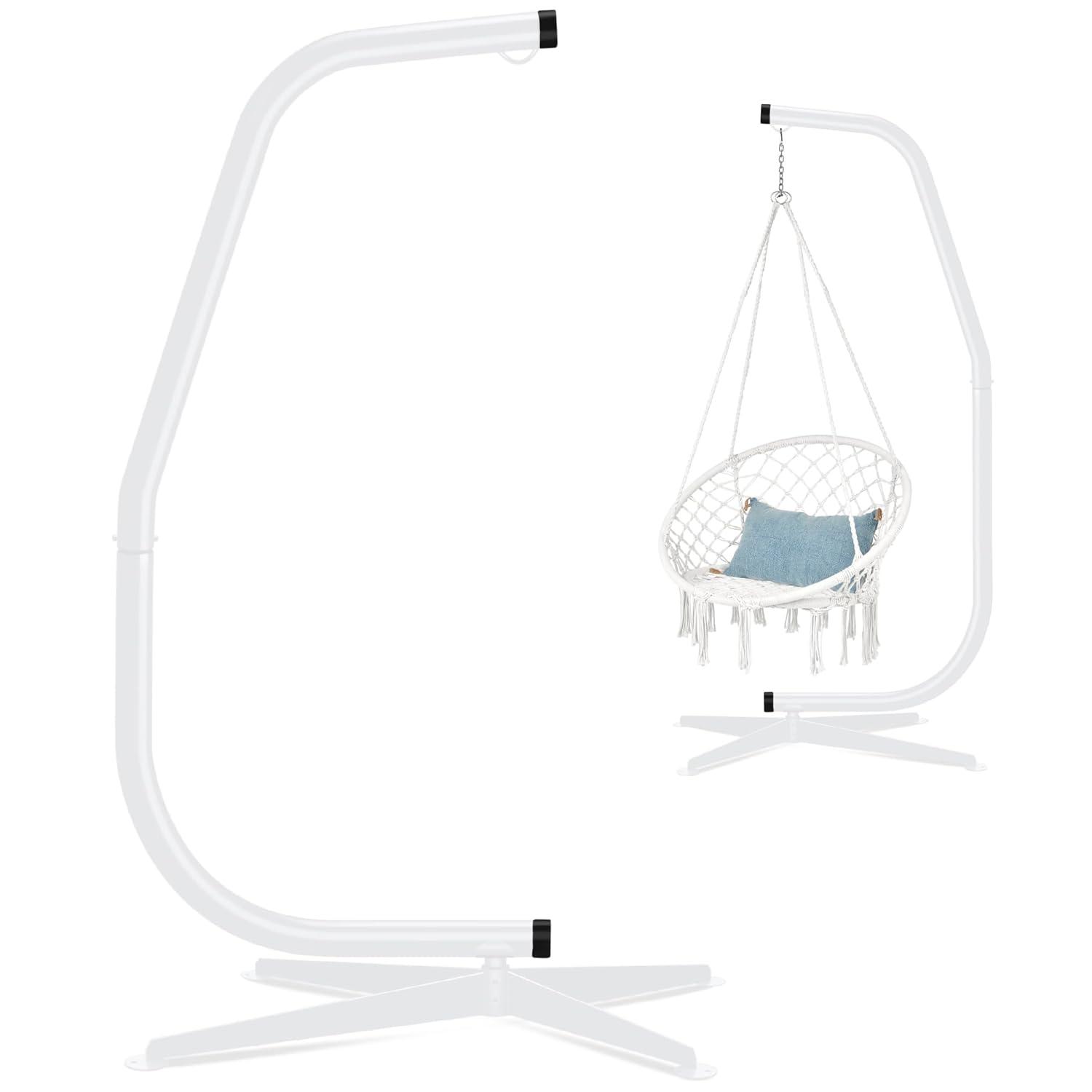Best Choice Products Metal Hanging Hammock C-Stand for Chair/ Weather-Resistant Finish, Offset Base - Stand Only - White