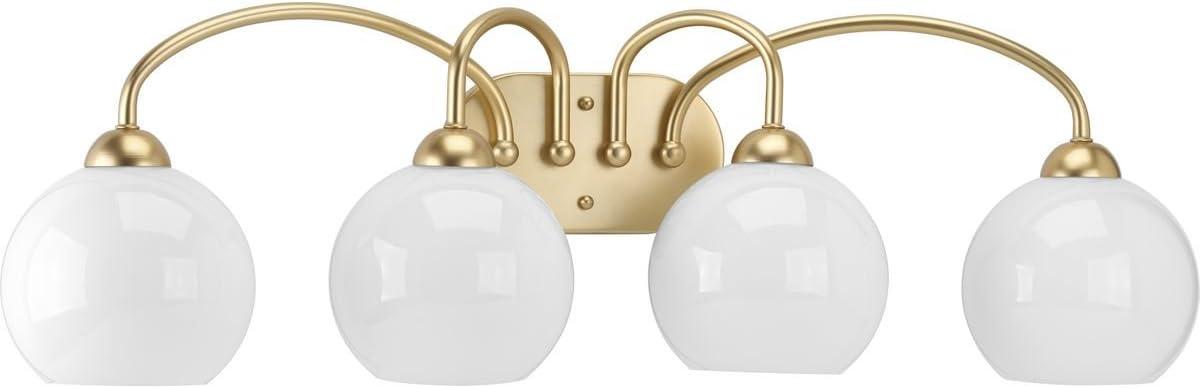 Progress Lighting Carisa 4-Light Bath Wall Light, Vintage Gold, White Glass Globes
