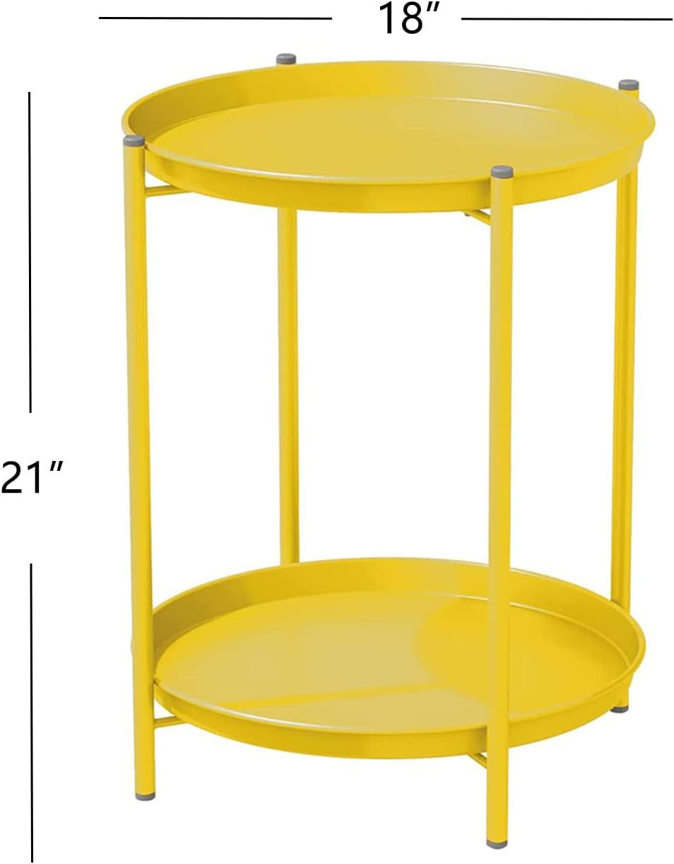 Yellow 2-Tier Steel Round Patio End Table