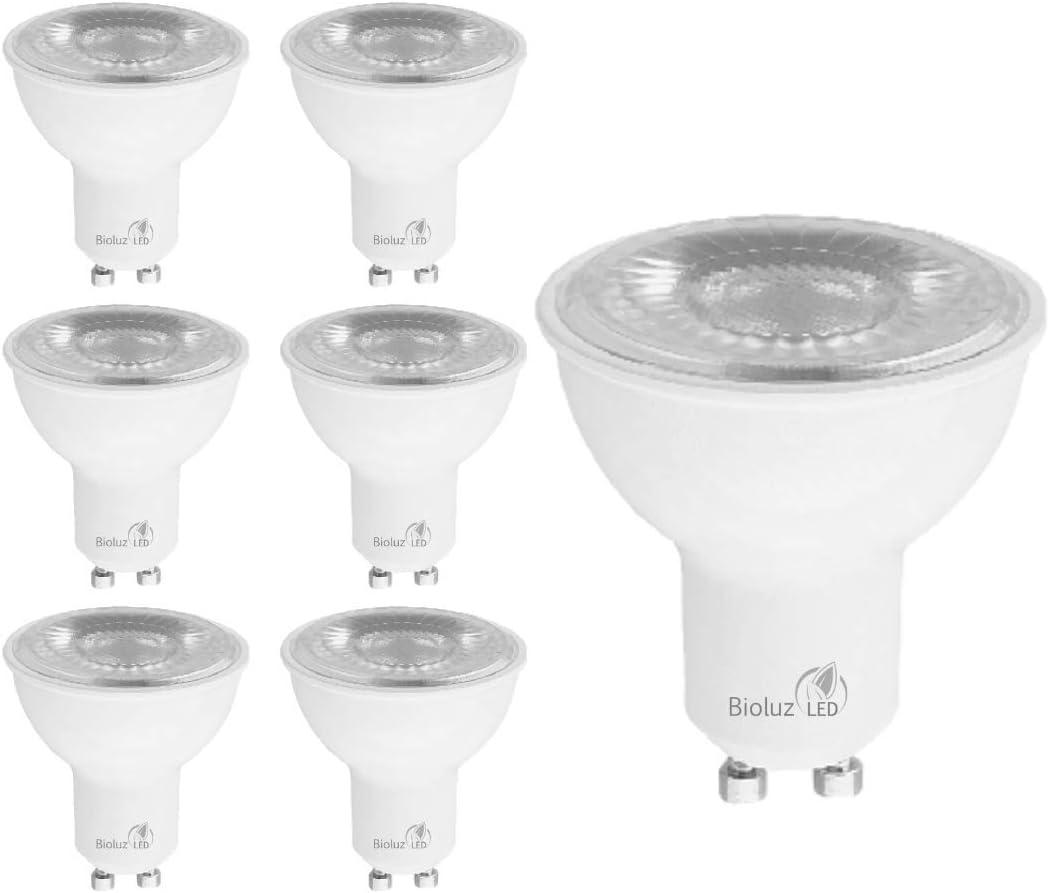 Bioluz LED 6 Pack GU10 LED Bulbs Dimmable 3000K Indoor Outdoor 50 Watt Halogen Bulb Replacement 500 Lumen UL Listed
