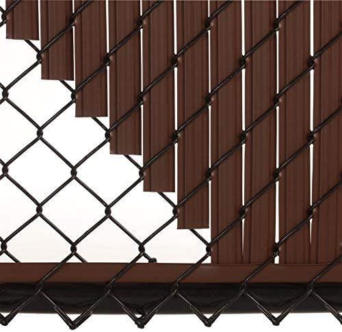 Slat Made in America Privacy Inserts for Chain-Link Fence, Double-Wall Vertical Bottom-Locking Slats with Wings for 6' Fence Height (Brown)