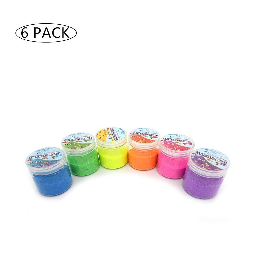JULAN 6 Pack Magic Sand - Space & Colored Sand Toys for Kids & Adults - 6 Colors
