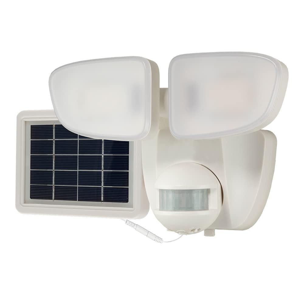 HALO Solar Outdoor LED Flood Light with 180 Degree Motion Sensor Flood & Security Twin Head Light 1000 Lumens White