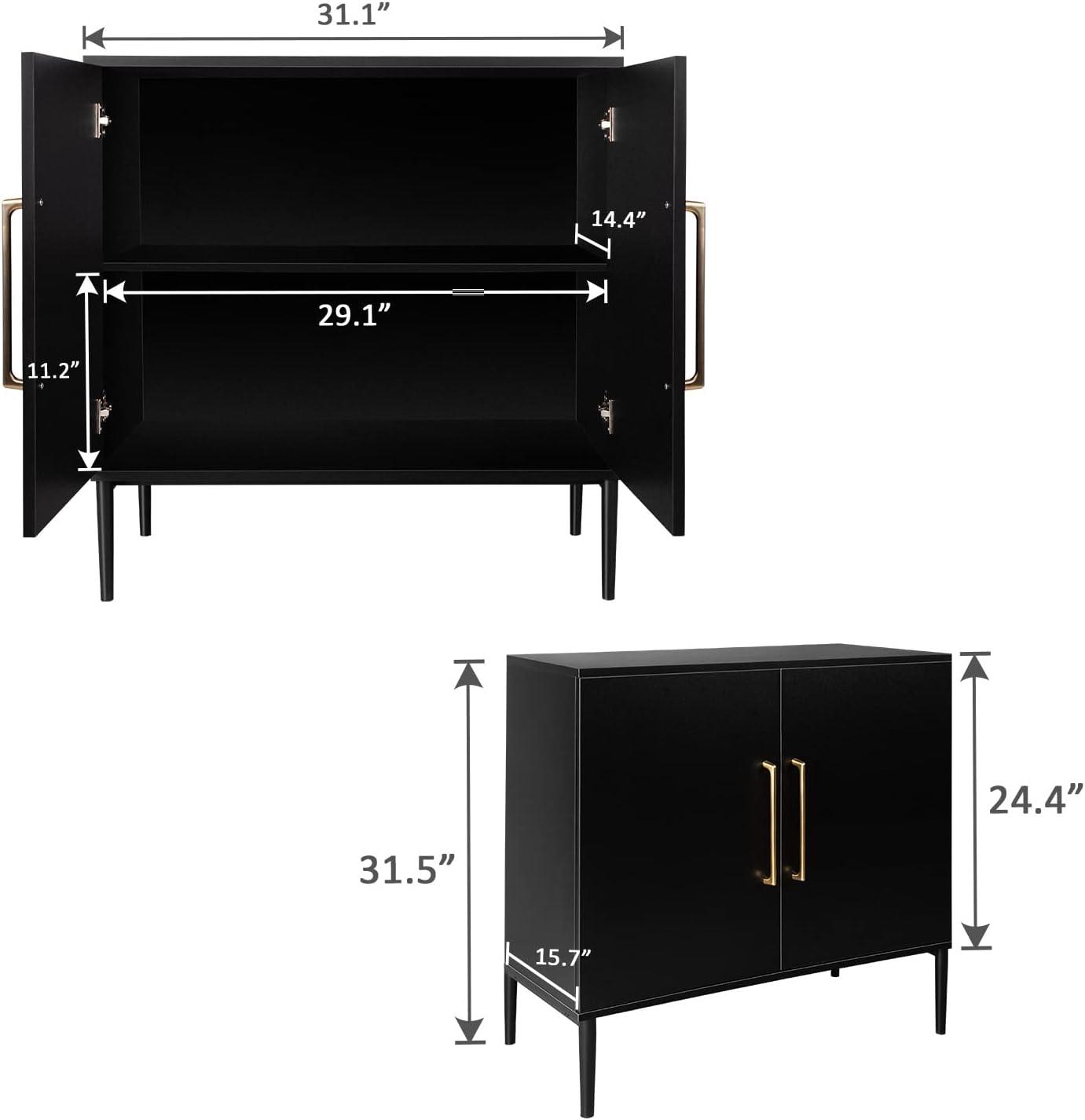 Modern Storage Cabinet, Free Standing Buffet Cabinet, Black Sideboard and Buffet Storage, Wood Accent Cabinet for Living Room, Hallway, Entryway, Dining Room, Bedroom (2, Black)