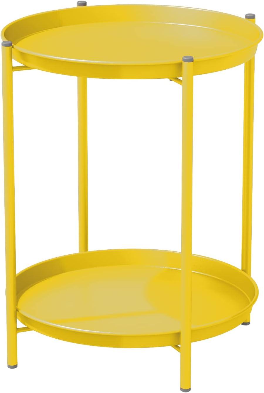 Yellow 2-Tier Steel Round Patio End Table