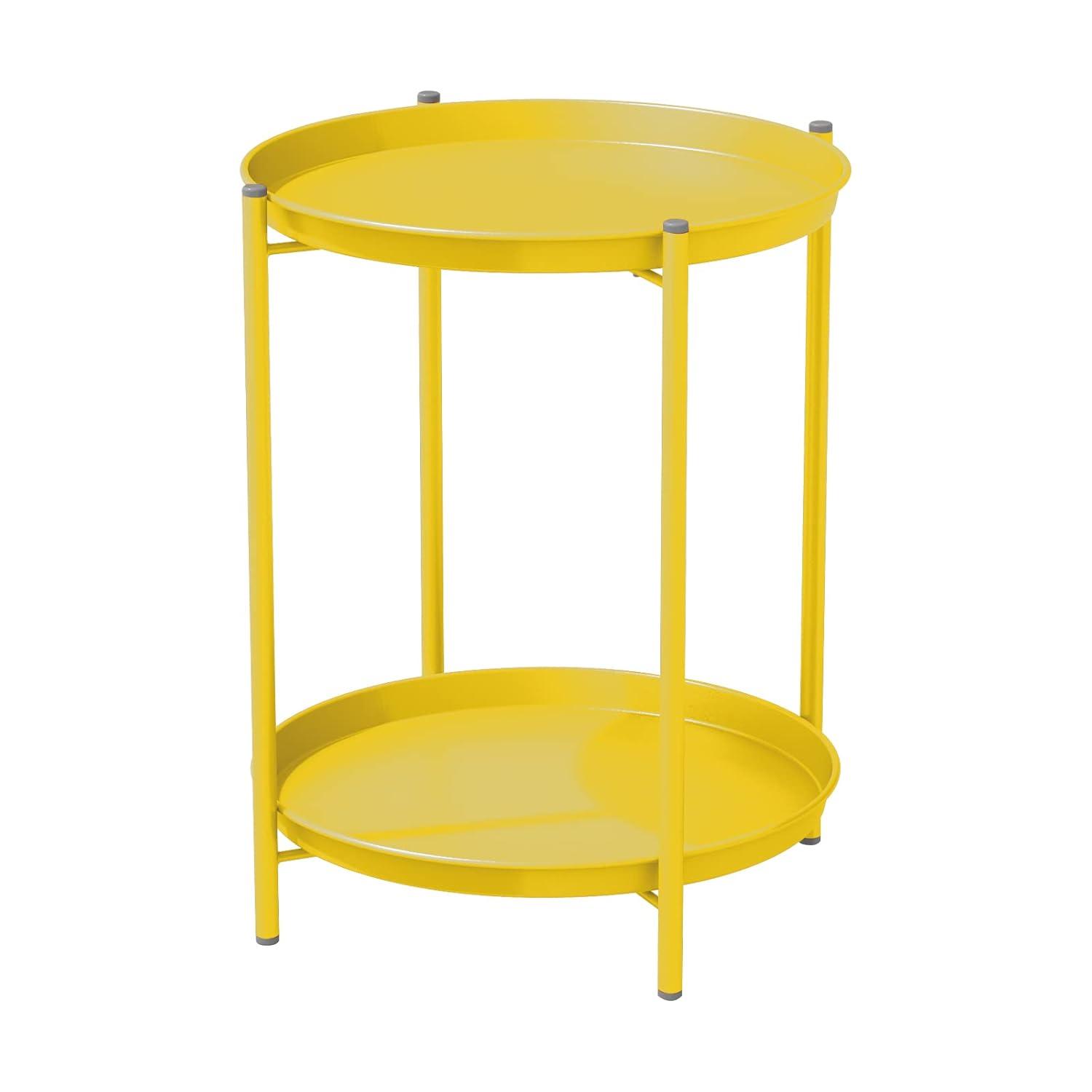 Grand Patio Indoor & Outdoor Side Table 2-Tier, Weather-Resistant Steel Round End Table for Porch, Poolside, Bedroom, Living Room, Yellow