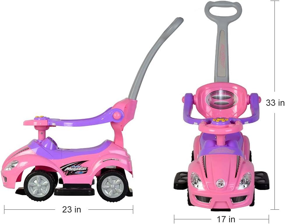 Pink and Purple 3-in-1 Ride-On Push Car for Toddlers