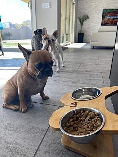 Large Elevated Bamboo and Stainless Steel Dog Feeder