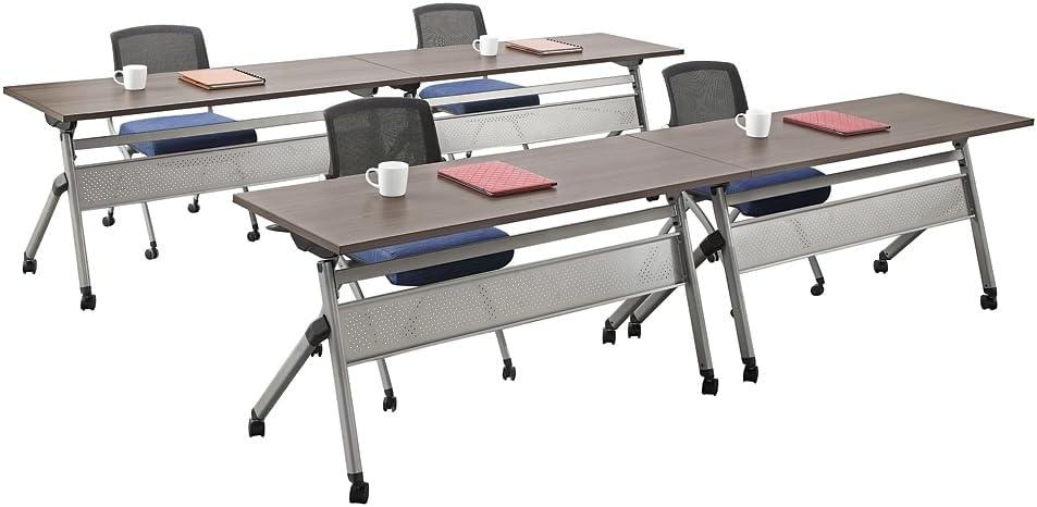 72" Warm Ash Laminate Flip Top Conference Table with Brushed Nickel Legs