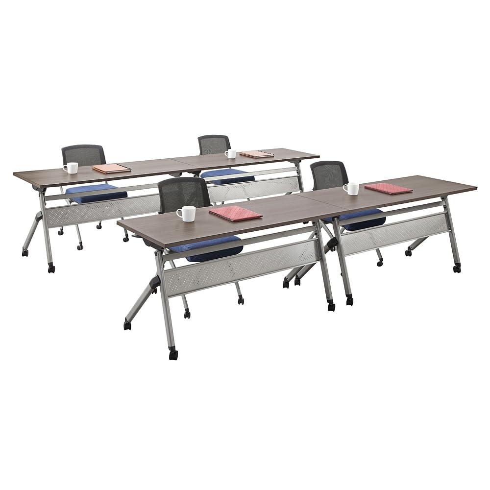 72" Warm Ash Laminate Flip Top Conference Table with Brushed Nickel Legs