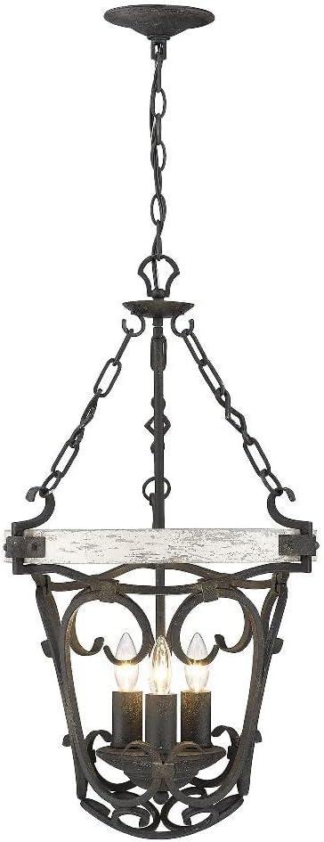 Antique Black Iron 3-Light Pendant with Glass