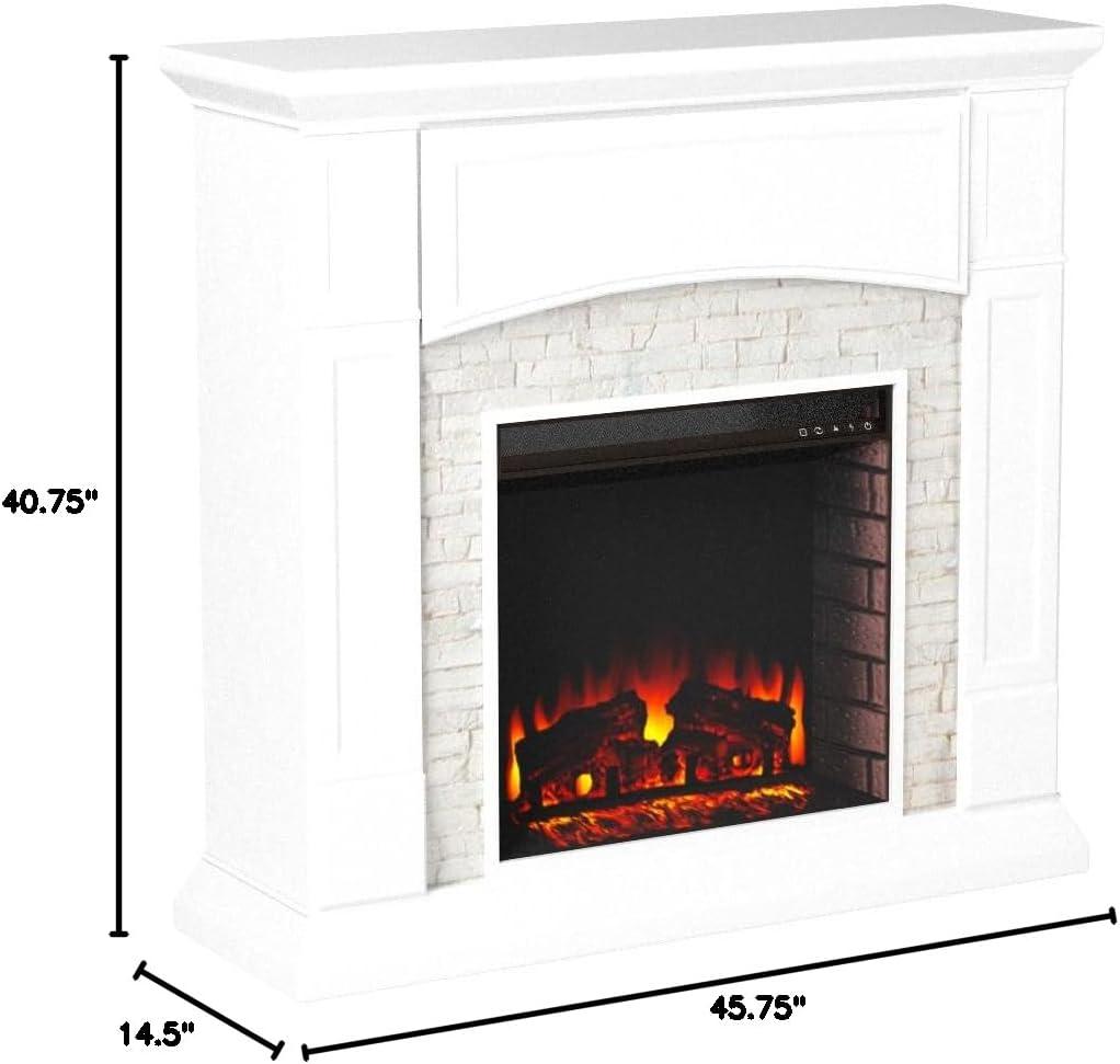 Crisp White Faux Stone Electric Fireplace TV Stand